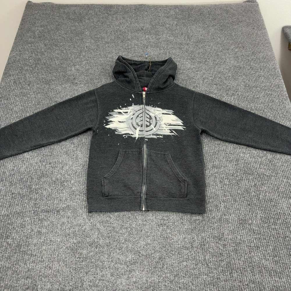Element Hoodie Youth M Dark Gray Cotton Polyester Graphic Full Zip Skater Style